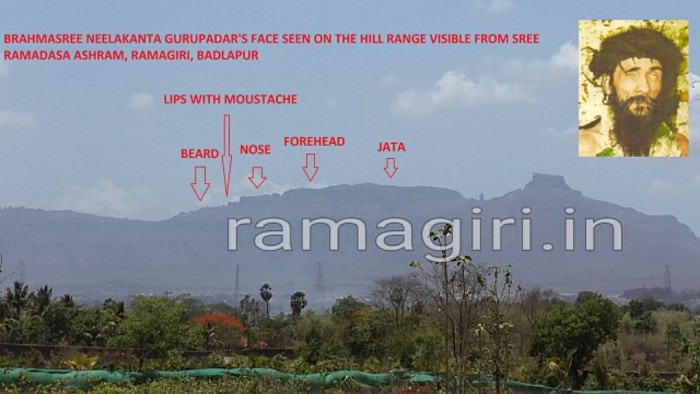 A mountain seen from Ramagiri that resembles the supine face of Brahmasree Neelakanta Gurupadar